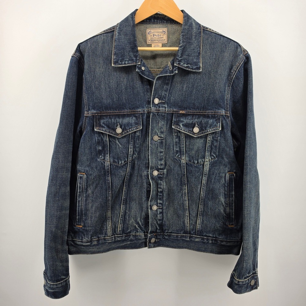 Polo Ralph Lauren Mens XL Dark Wash Cotton Denim Trucker Jacket Blue